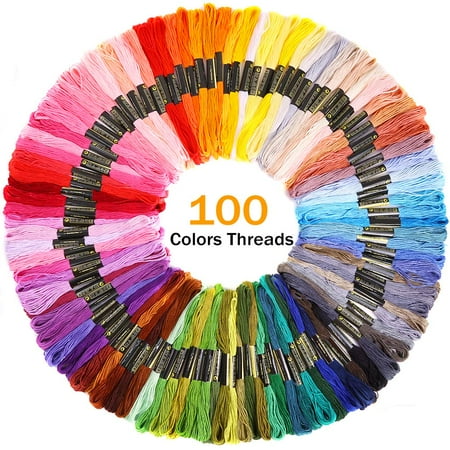 100 Color Threads A Circular Package Bag and Cross Stitch Tools Kit for Beginners Sewing 4 Pieces Aida Cloth Pllieay Full Range of Embroidery Starter Kit Including 5 Pieces Bamboo Embroidery Hoops